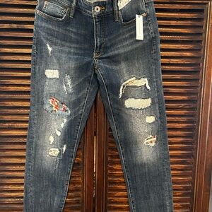 Pilcro Distressed Dark Blue Slim Boyfriend Jeans
